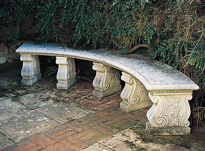 Classic stone bench with curved seat